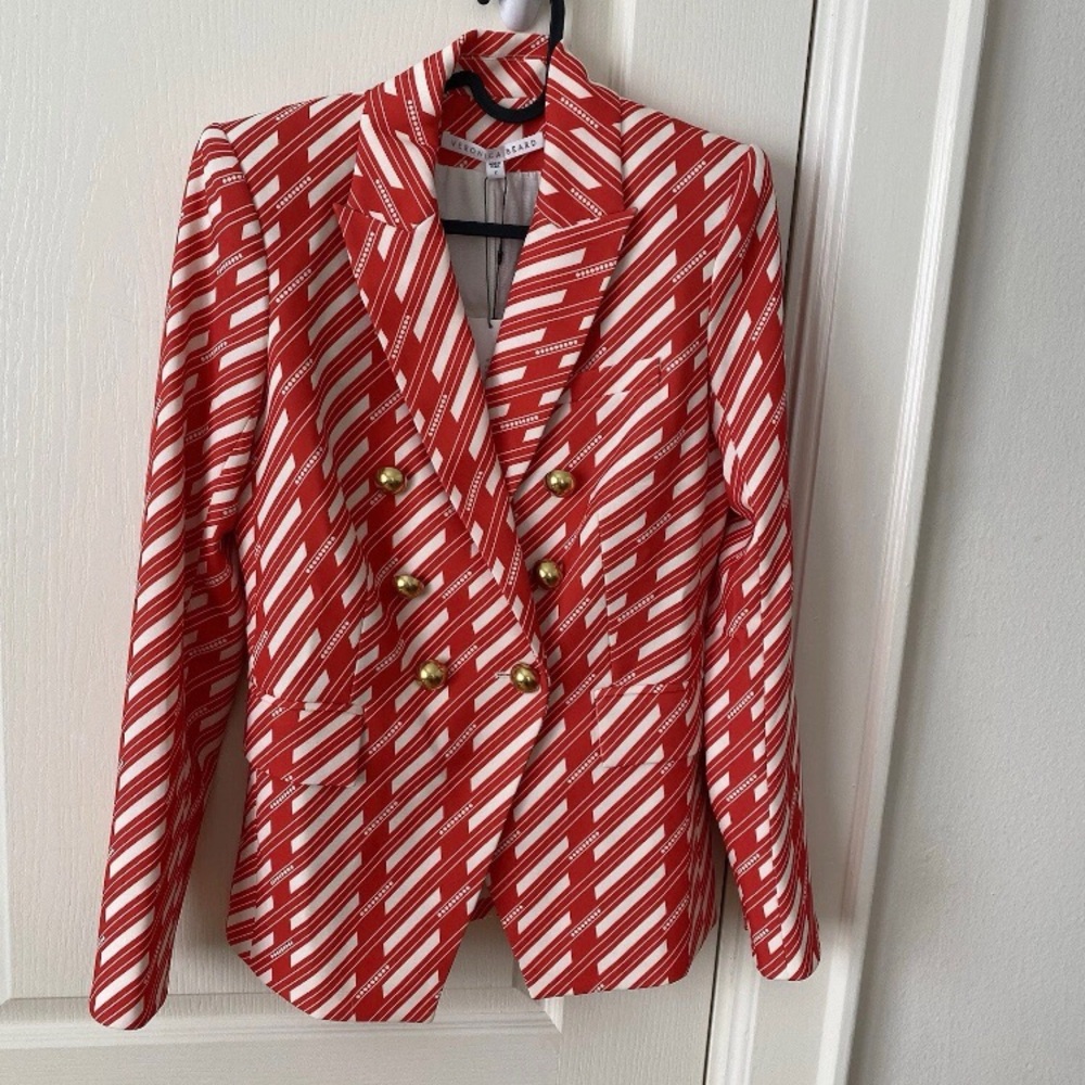 $695 NWT Veronica Beard Miller Red White Geometry Dickey Jacket Blazer Size 2